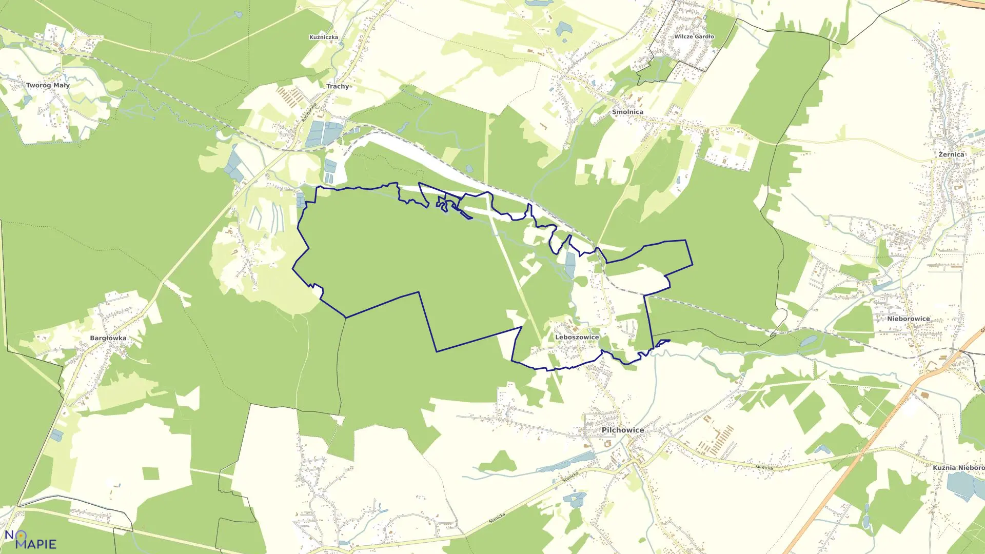Mapa obrębu Leboszowice w gminie Pilchowice