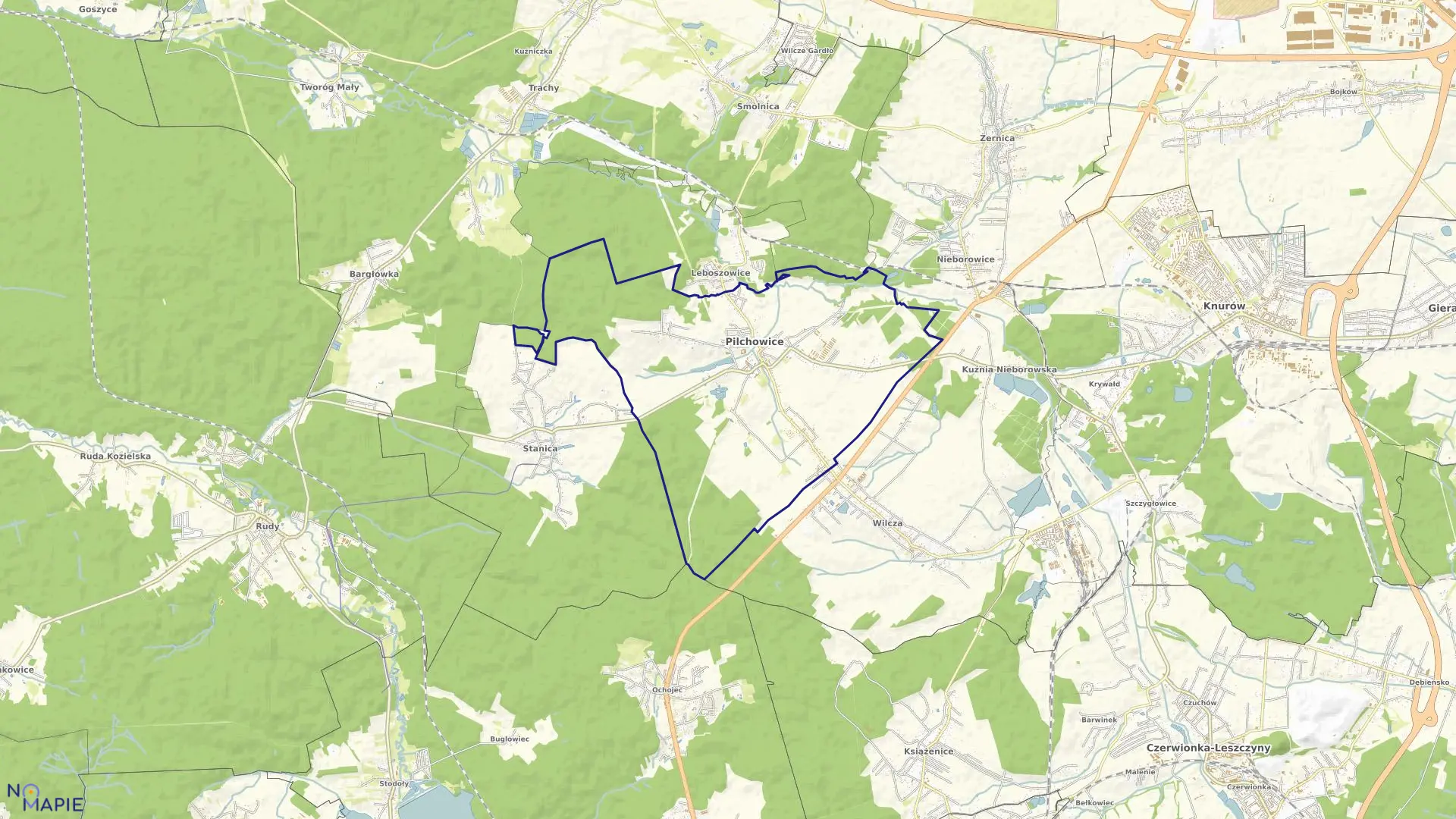 Mapa obrębu Pilchowice w gminie Pilchowice