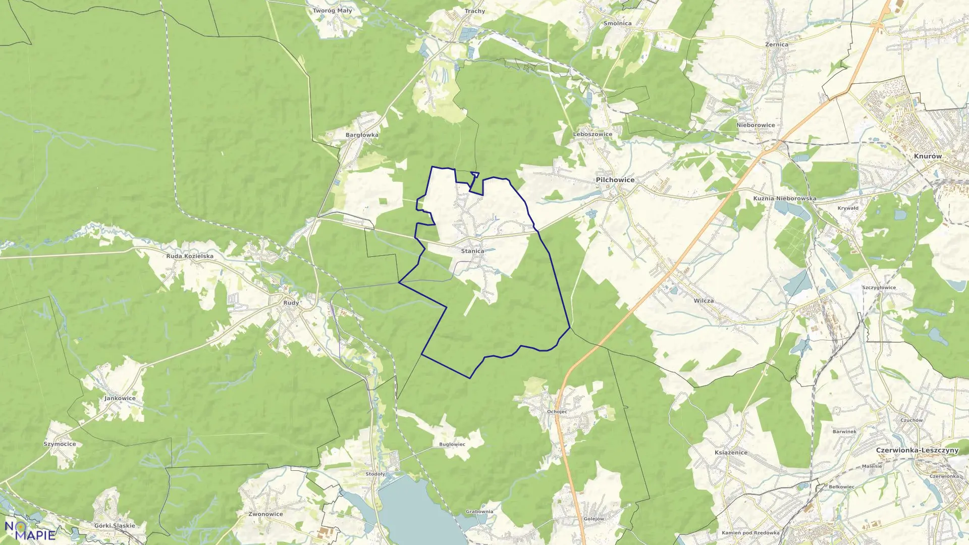 Mapa obrębu Stanica w gminie Pilchowice